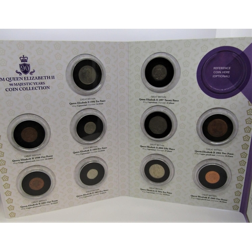 521 - Boxed set 9 volumes H M Queen Elizabeth II 90 Majestic years coin collection