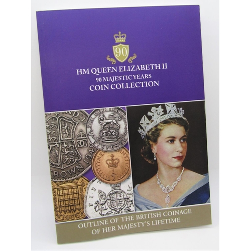 521 - Boxed set 9 volumes H M Queen Elizabeth II 90 Majestic years coin collection