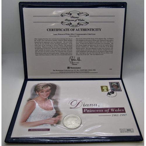 526 - Diana Princess of Wales 1997 crown (envelope mounted) Cook islands $5 dollar proof coin with gold fi... 