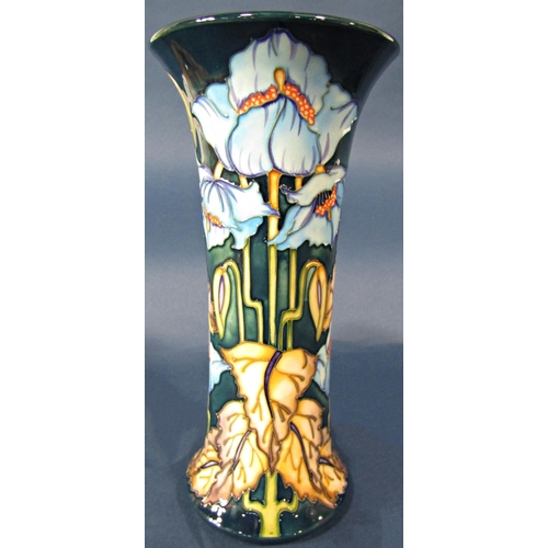 1042 - Moorcroft vase of drawn trumpet form, c. 2001, with floral detail