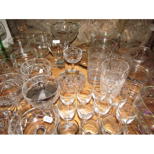 1167 - A good selection glassware, including ten tall green stemmed hock glasses, finger bowls, glass washi... 