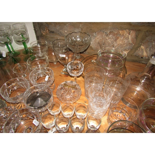 1167 - A good selection glassware, including ten tall green stemmed hock glasses, finger bowls, glass washi... 