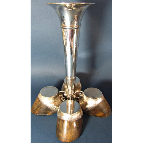 1190 - An unusual Victorian silver plated table centre trumpet posy vase supported by four horse’s hooves 3... 