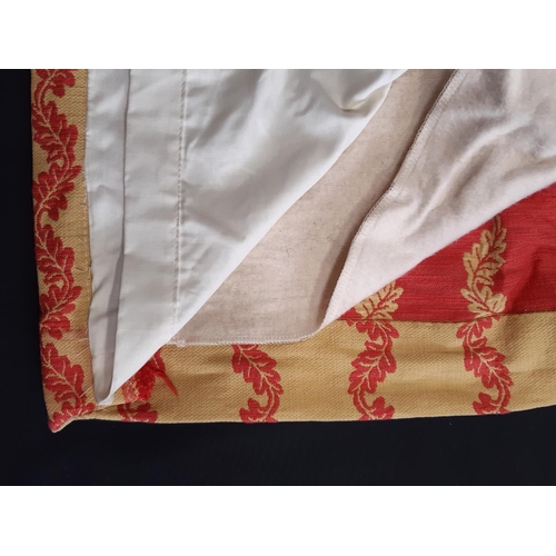 1585 - Single heavyweight curtain in gold and red fabric, lined and thermal lined with triple pleat heading... 