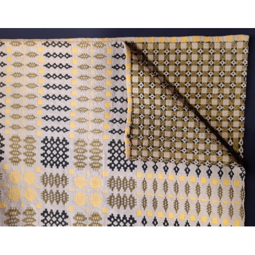 1599 - Vintage Welsh blanket in grey-green, ochre and charcoal colours, with heavyweight reversible double ... 