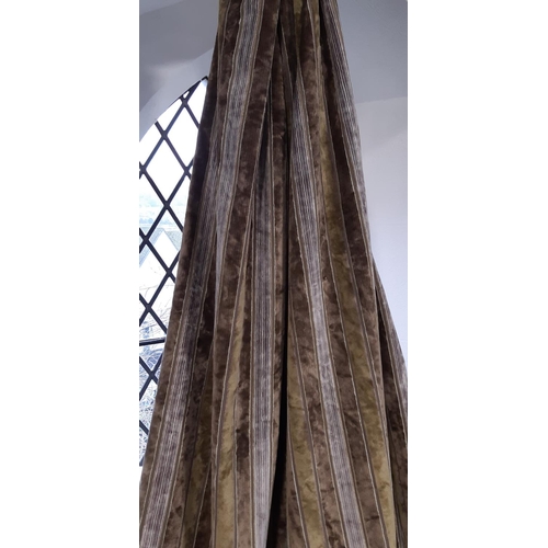 1574 - 1 pair good quality heavy curtains in velvet stripe fabric, lined and thermal lined with triple plea... 