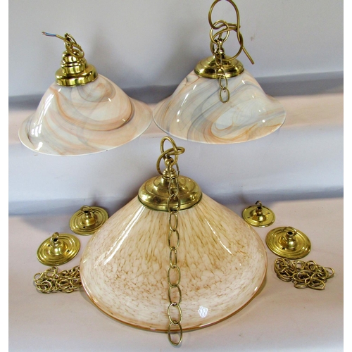 1753 - A pair of swirly glass ceiling lights 34cm diam, and a third mottled glass ceiling light 38cm diam a... 