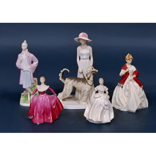 1079 - Coalport Ladies of Fashion, Miss 1926 and girl with Afghan, Doulton figure after Doughty First Dance... 