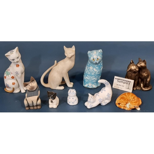 1111 - Large collection of whimsical cats, mainly in ceramics, together with a Victorian meat plate with fl... 