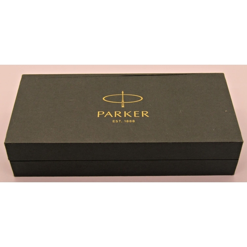 1548 - Parker Rollerball pen with blue feathered finish and gold coloured, box, paperwork and refill, unuse... 