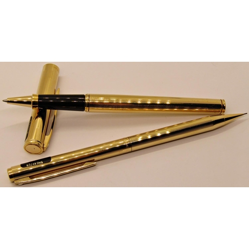 1553 - Sheaffer Fasion 270 gold plated fountain, rollerball and ballpoint pens and pencil set, boxed