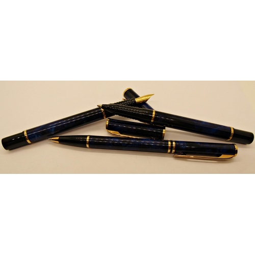 1559 - Waterman Laureat blue marble fountain, rollerball and ballpoint pen set, boxed