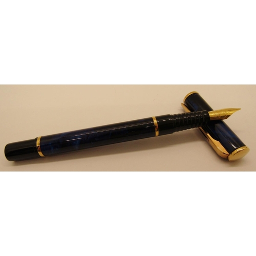 1559 - Waterman Laureat blue marble fountain, rollerball and ballpoint pen set, boxed