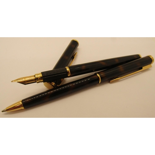 1560 - Waterman 750 tortoiseshell fountain and ballpoint pen set, boxed