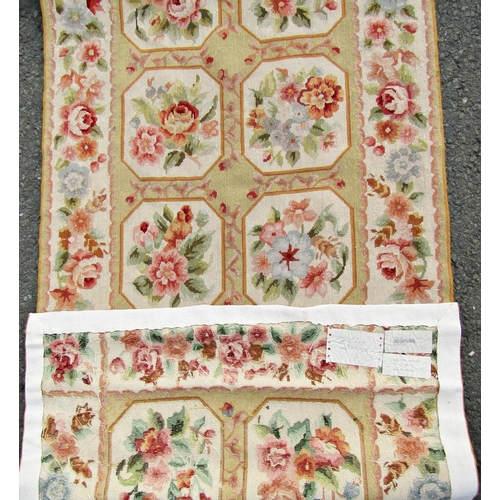 2551 - Two lengths of Aubusson style floral tapestry runners, 480cm and 366cm both 84cm wide.