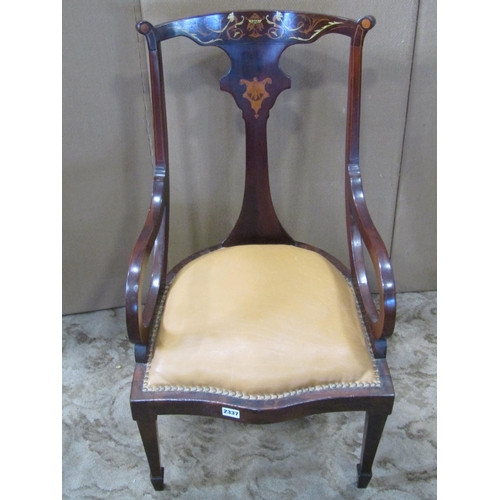 2337 - An inlaid Edwardian mahogany open elbow chair with upholstered pad seat