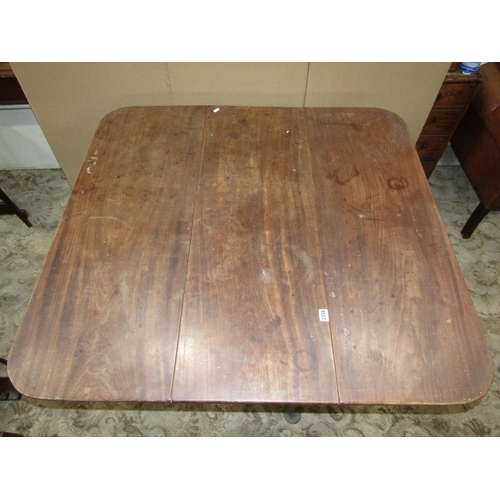 2356 - A Georgian mahogany pad foot drop leaf dining table 106 cm x 110 cm, (open), together with a three t... 