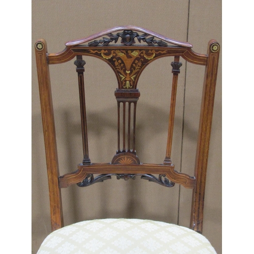 2379 - A good quality inlaid Edwardian rosewood single chair with upholstered seat and turned forelegs