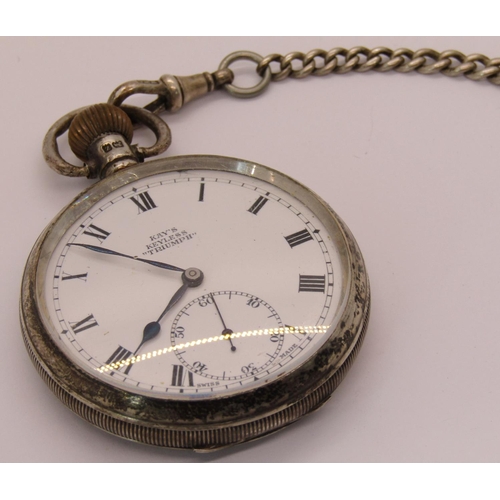 1527 - Gents silver pocket watch and silver chain, S Mordan silver pencil case, Masonic medallion, etc