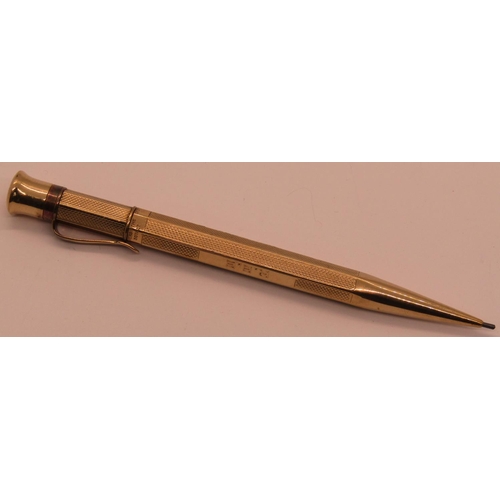 1529 - S Mordan 9ct gold propelling pencil with engine turned detail