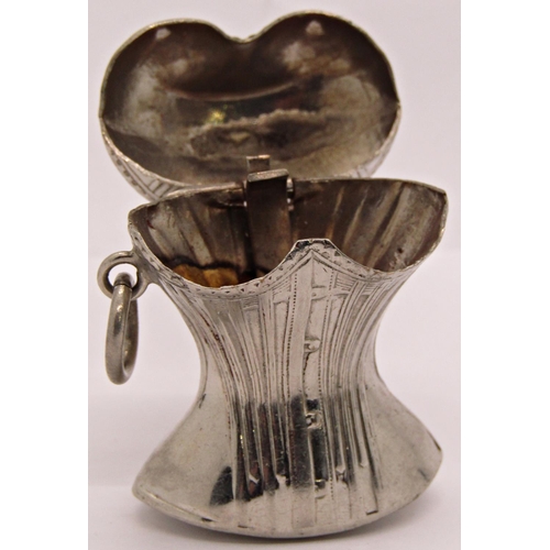 1531 - Erotic silver plated vesta case in the form of a bustiere