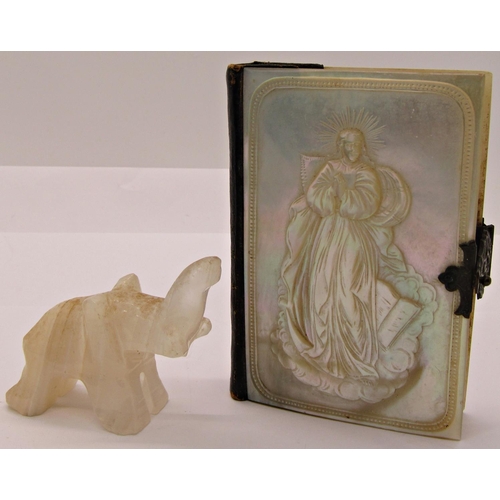 1535 - Night watch holder, Italian prayer book with mother of pearl casework, paperweight, etc