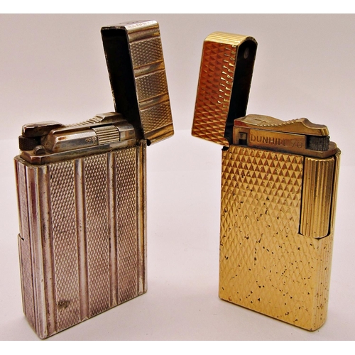 1540 - Dunhill gold plated cigarette lighter with engine turned detail, 'C663', in fitted leather case and ... 