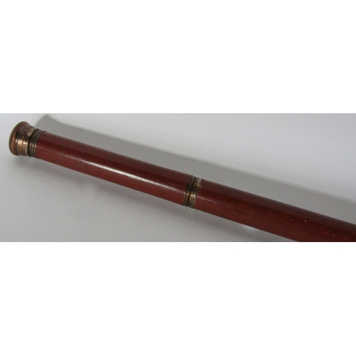 1642 - A 19th century Malacca walking cane with removable handle revealing a glass tube for alcohol, 89 cm ... 