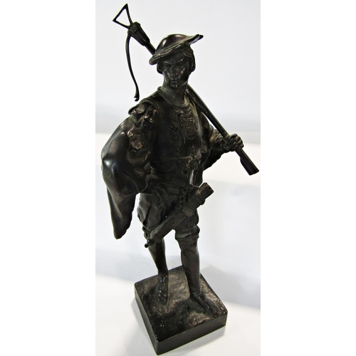 1646 - Two 19th century bronze statues of a French Cross Bow Man and an Infantry Man carrying a flag both s... 