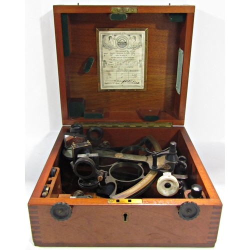 1704 - A Huson (Henry Hughes & Son) ships sextant No53742 in it’s original mahogany box and a set of naviga... 