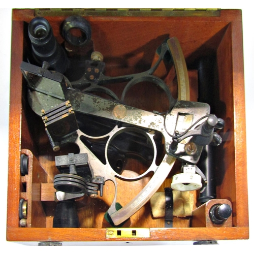 1704 - A Huson (Henry Hughes & Son) ships sextant No53742 in it’s original mahogany box and a set of naviga... 