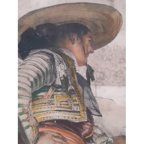 13 - After John Frederick Lewis (1805-1876) - The Matador, hand tinted lithograph, 38 x 28cm, framed and ... 