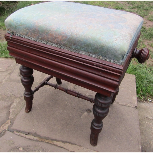 2706 - Late 19th century mahogany framed piano stool with rising seat, raised on four turned supports unite... 