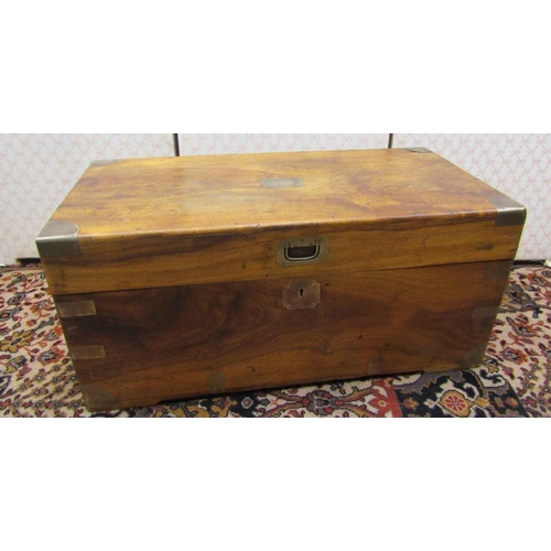 2725 - A 19th century camphor wood chest with flush fitting brass bands, handle and lock plate, 73 cm wide