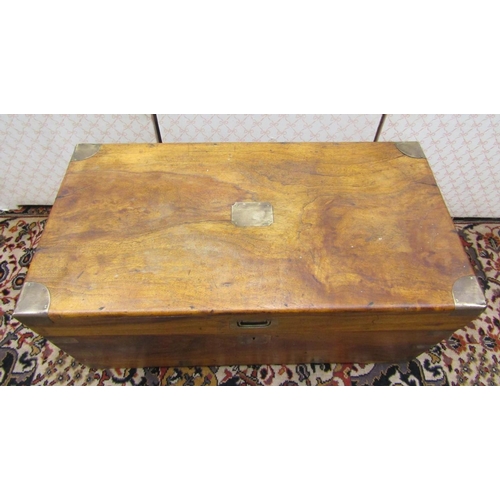 2725 - A 19th century camphor wood chest with flush fitting brass bands, handle and lock plate, 73 cm wide