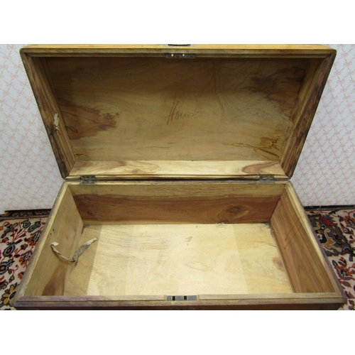 2725 - A 19th century camphor wood chest with flush fitting brass bands, handle and lock plate, 73 cm wide