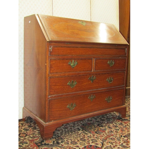 2727 - A good quality 19th century satinwood bureau of two long and two short drawers, the fall flap with c... 