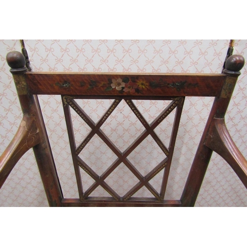 2734 - A Regency countrymade elbow chair with lattice work back and upholstered seat, the frame with painte... 