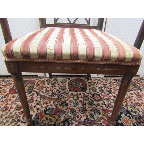 2734 - A Regency countrymade elbow chair with lattice work back and upholstered seat, the frame with painte... 