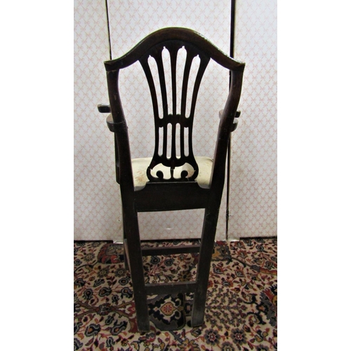 2748 - A Georgian spindle back elbow chair in ash wood, with rush seat on pad feet, with a Georgian elm chi... 