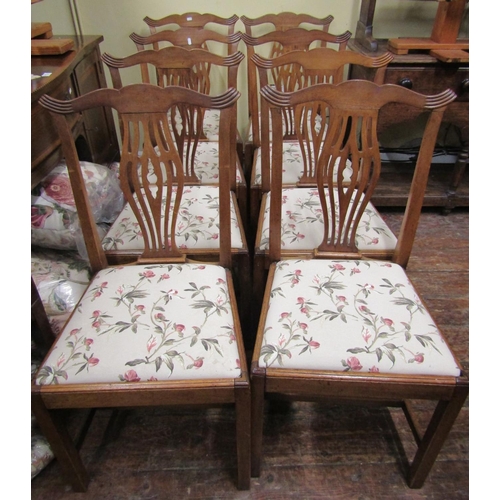 2767 - Set of eight 19th century mahogany dining chairs with yoke shaped cresting rails, carved and pierced... 