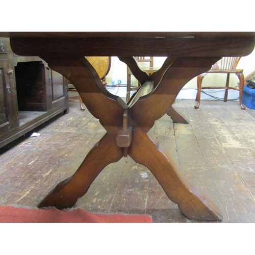 2777 - A Banks of Bristol good quality old English style refectory table with heavy plank top, raised on a ... 