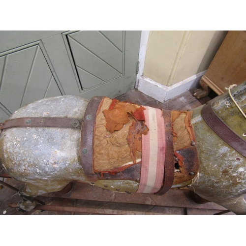 2811 - An Edwardian dapple grey rocking horse in original condition on pie rocker, 112cm high x 127cm long