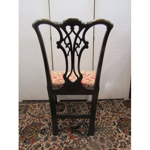 2773 - A Georgian mahogany side chair with yoke shaped cresting rail, carved and pierced splat, drop in sea... 