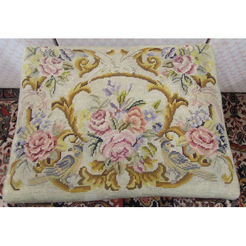 2784 - A Georgian style upholstered stool, the tapestry top over four cabriole supports with claw and ball ... 