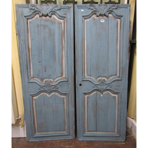 2809 - Pair of painted and distressed antique oak armoire doors, each 154 x 58cm