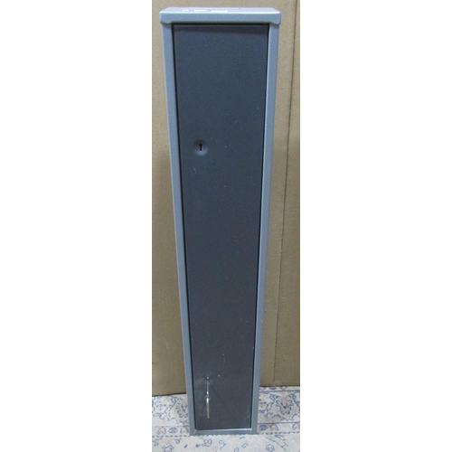 2133 - A steel gun cabinet enclosed by a full length door with two locks and keys, 24 cm wide x 15 cm deep ... 