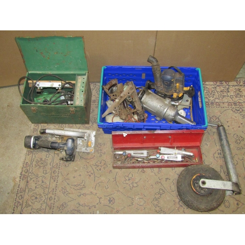 2163 - One lot of various power tools, a Saffire DH welding torch, jockey wheel, etc