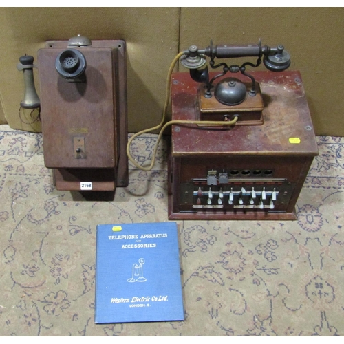 2168 - A Dolls Eye telephone Switchboard, an early 20th century wooden telephone box and a telephone appara... 