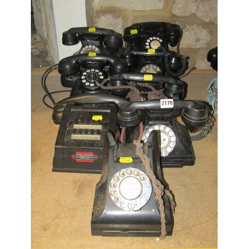 2170 - Seven vintage Bakelite Pyramid and plastic GPO rotary telephones and a switchboard telephone (8)